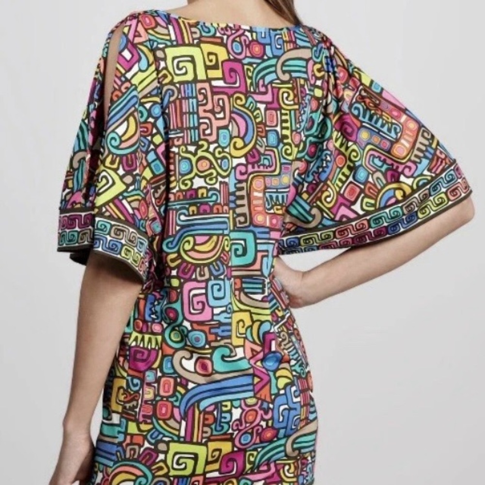 Trina Turk Maya Geometric Print Split Kimono Sleeve Tunic Dress M psychedelic - Picture 4 of 16